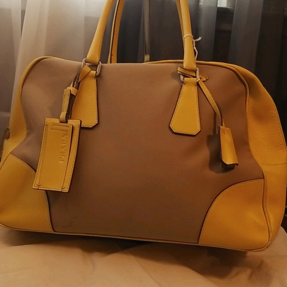 Prada leather/canvas tote